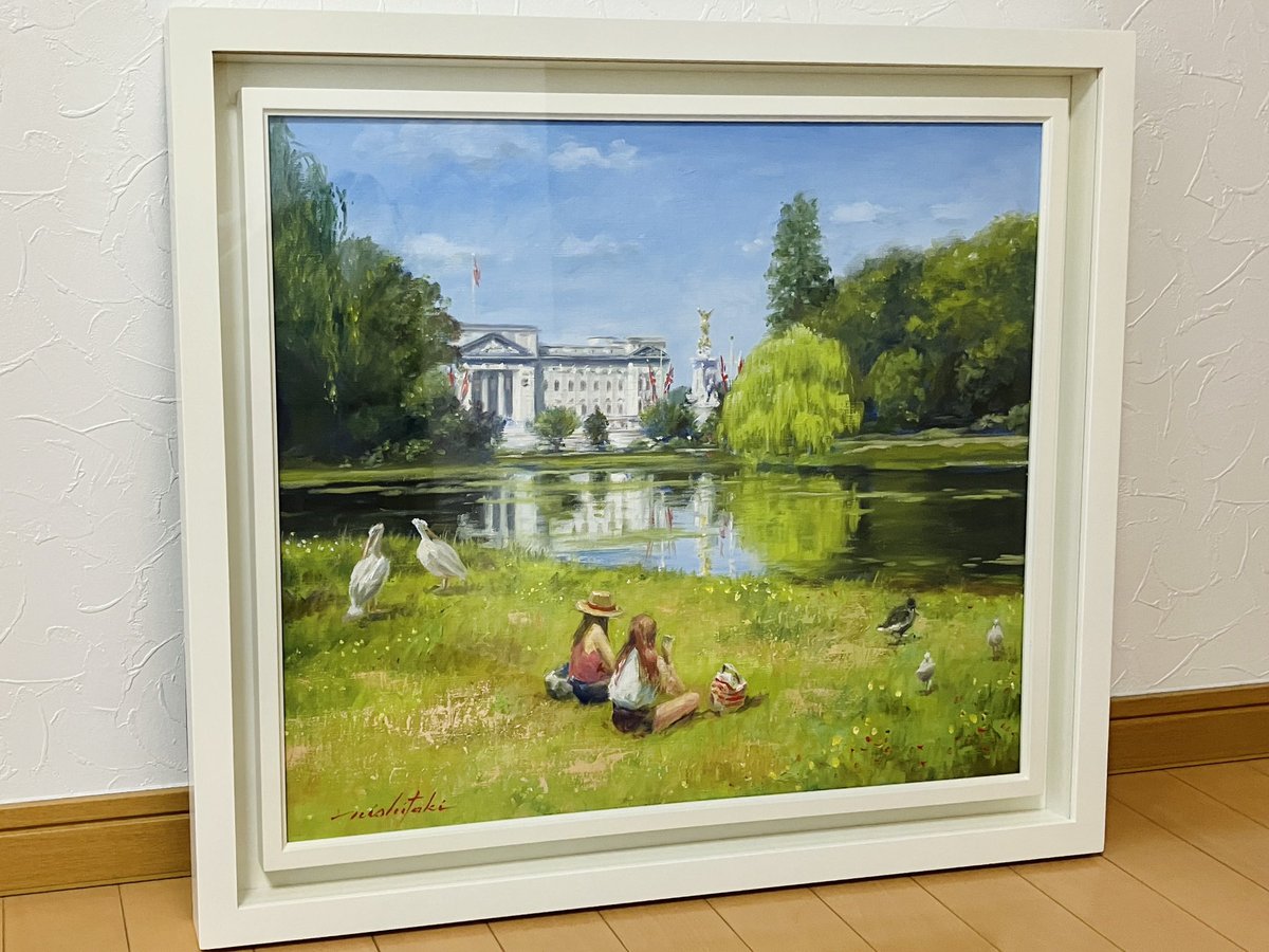 ロンドンの公園
セント・ジェームズ・パークを描きました
池の向こうはバッキンガム宮殿です

#油彩
#風景画