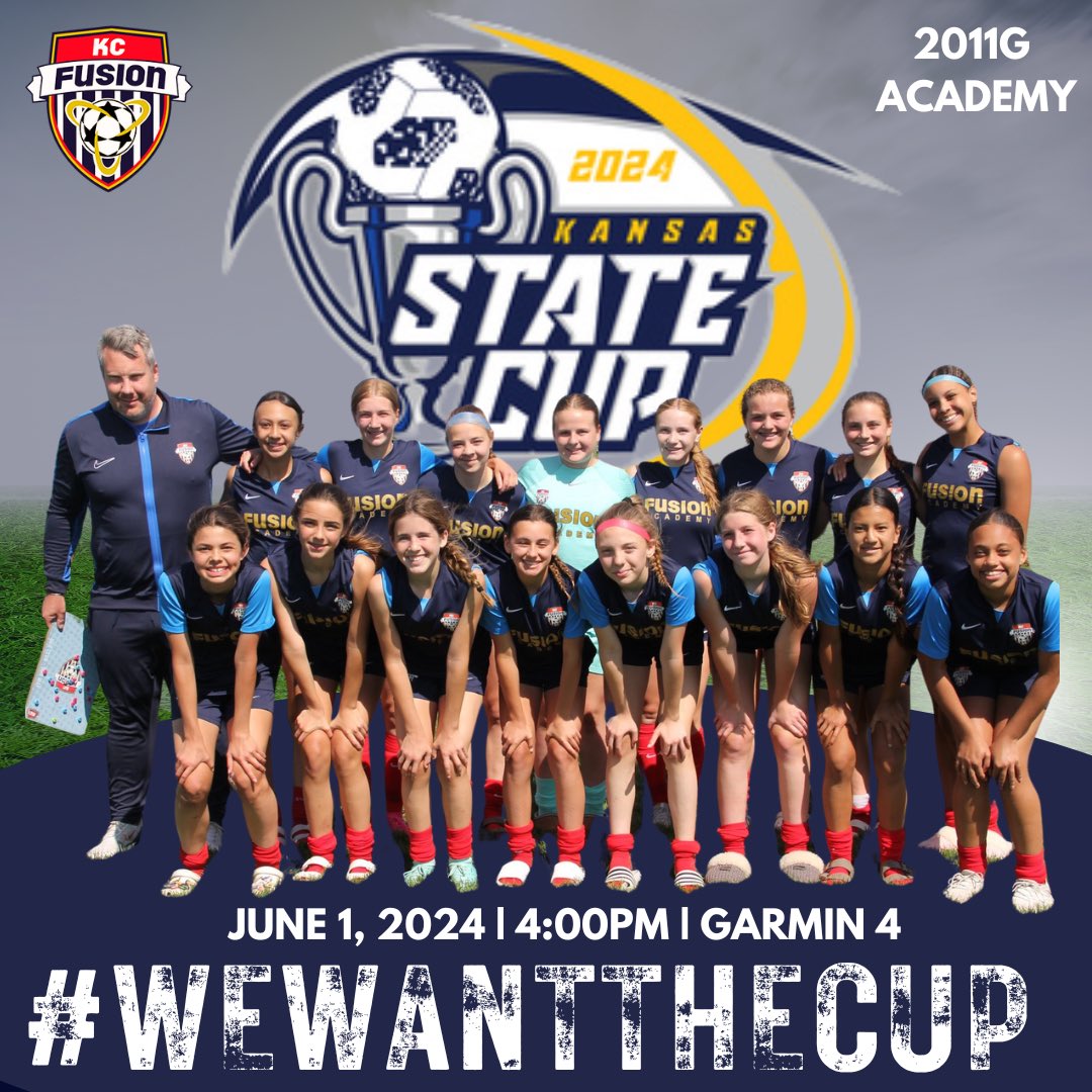 Best of luck to the 2011G Academy in their quest for the <a href="/ksyouthsoccer/">Kansas Youth Soccer</a> State Cup Final tomorrow. #FusionFamily #WeWantTheCup #KSStateCup
🗓 : Saturday, June 1st
🆚 : KCL Red 2011 E64
⏰ : 4:00pm
🏟 : Garmin Olathe Soccer Complex Field 4