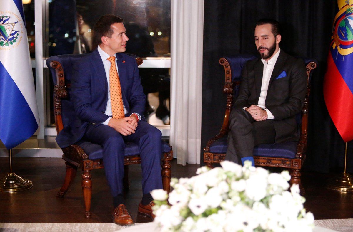 Presidencia_Ec's tweet photo. ¡Fortaleciendo relaciones bilaterales con El Salvador por más de 130 años! 🤝

El Jefe de Estado ecuatoriano, @DanielNoboaOk, mantuvo un diálogo fraterno con el presidente electo -por segunda ocasión- @nayibbukele, con quien enfatizó su interés de conocer sobre el ‘Plan de Control Territorial’ y demás políticas implementadas para la notable mejora de la situación de la seguridad en El Salvador. Además, reiteró el apoyo y la cooperación que se viene manteniendo en las áreas de económica, social, medioambiental, innovación, agrícola, energética y seguridad.

#EcuadorEnElSalvador 🇪🇨🇸🇻
#ElNuevoEcuadorResuelve