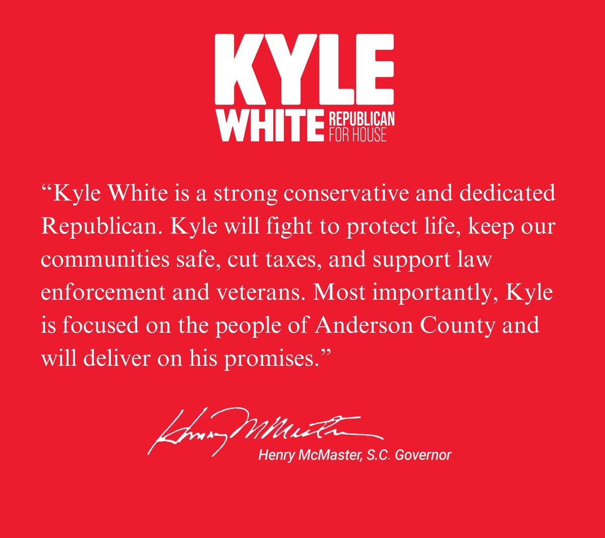 Glad to see @henrymcmaster endorse @KyleWhiteSC over obstructionist @AprilCromerSC! #SCpol