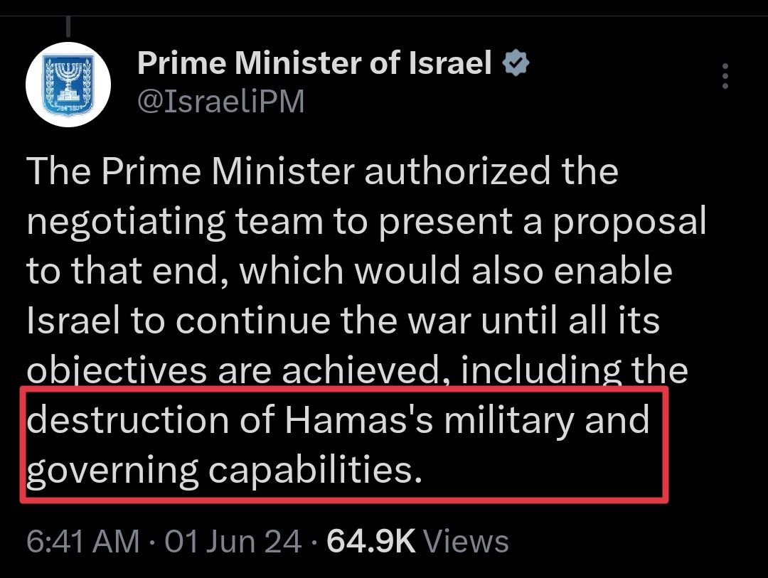 ArashBehgoo's tweet photo. What Israel has offered includes the destruction of Hamas's military and governing capabilities.
#HocusPOTUS https://t.co/7w7thjV4fr