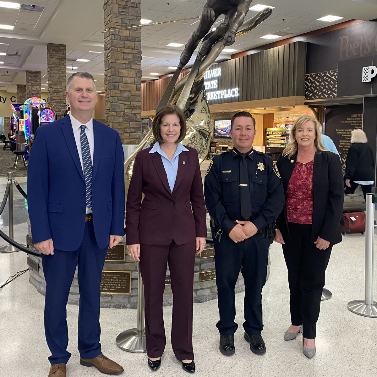 RenoAirport's tweet photo. Today, @SenCortezMasto visited RNO to support new legislation she championed funding anti-human trafficking efforts and expanding programs at airports nationwide. This legislation will provide funding for critical resources, training, and improving programs. #EndHumanTrafficking https://t.co/nDGLWJxB5f