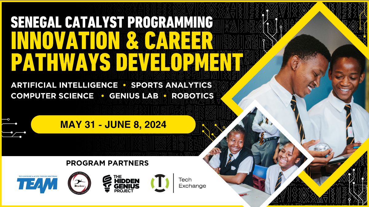 We’re headed to Saly, Senegal!

The Hidden Genius Project is heading across the globe to deliver a series of dynamic programs in partnership with The Diambars Institute as part of their Sunu Xale initiative.

We’re thrilled to participate in this initiative! #learntocode #senegal