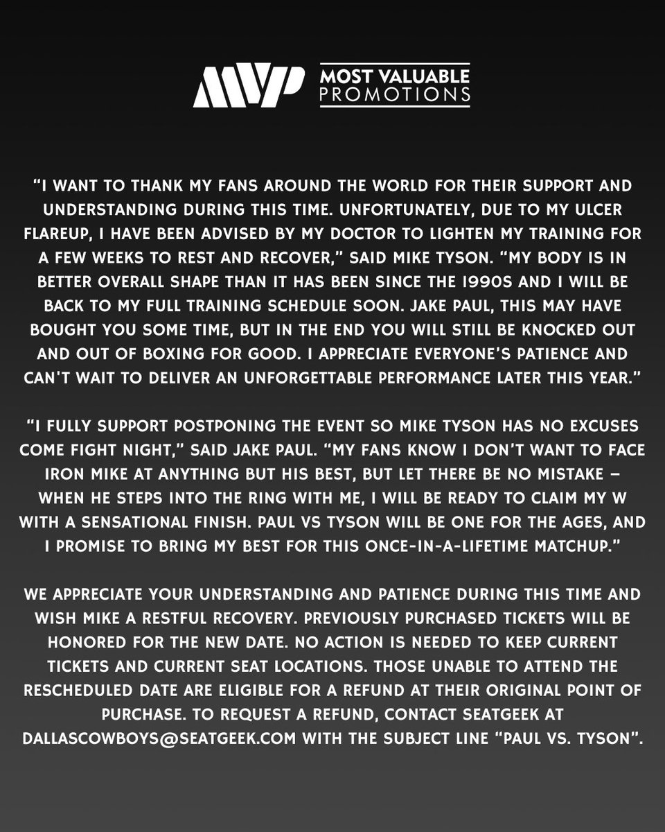 MostVpromotions's tweet photo. Paul vs Tyson update. https://t.co/7jPUN5KeSq