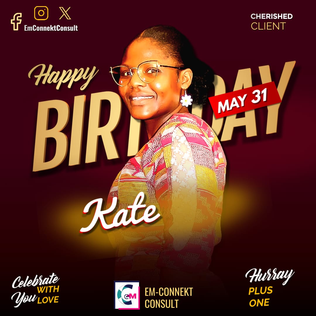 emconnekt's tweet photo. HAPPY BIRTHDAY, Madam Kate

As you clock a year older today, may you have all the joy a heart can hold, all the smiles a day can bring and all the blessings a life can unfold. We are humbled to have you as one of our esteemed clients. 

Cheers to many many more years 🥂 https://t.co/8HyFMYSJwK