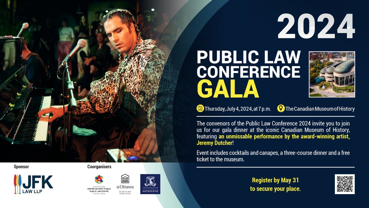 The deadline for registration for the 2024 Public Law Conference, including the gala, has been extended to June 12, 2024. Register for the Conference here: publiclawdroitpublic.ca/public-law-con… We hope to see you there! #PublicLawConference2024