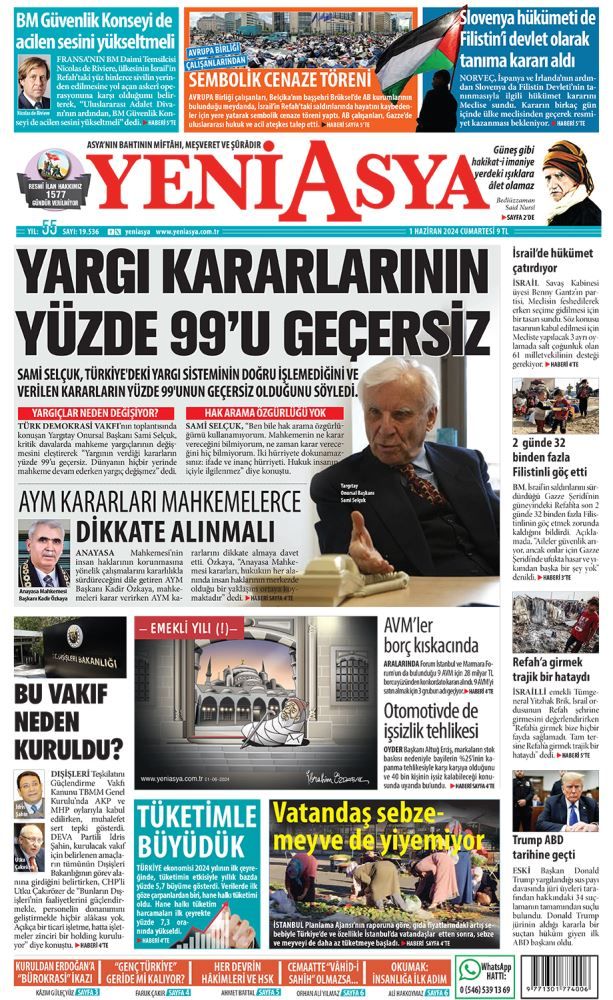 1 Haziran 2024 Yeni Asya 1. Sayfa buff.ly/2GjSHzr