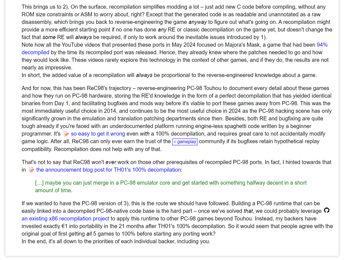 ReC98Project's tweet image. Wrote a few words about the recent N64 recompilation hype and how it relates to ReC98: