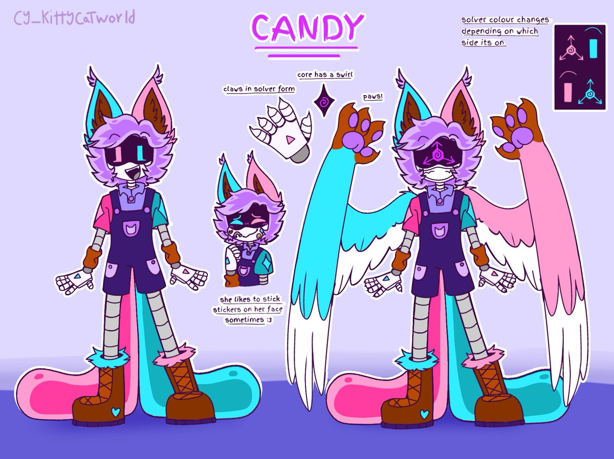 I don't think I actually shared this here 
This is my MD oc!! 
Her name is candy and she is a drone cat hybrid! :3
#murderdrones #murderdronesoc #art