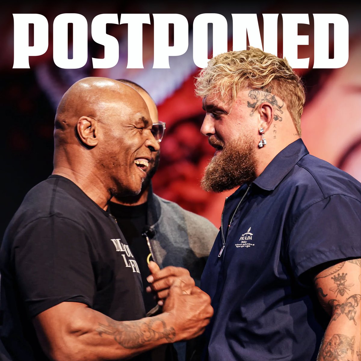 HappyPunch's tweet photo. 🚨 Jake Paul vs Mike Tyson has been POSTPONED until further notice due to Tyson’s recent medical incident, per Netflix https://t.co/pmrVtKRFbd