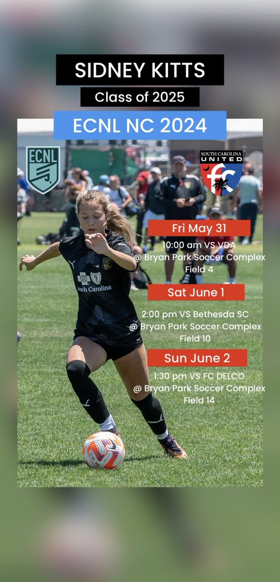 sidney_k1's tweet photo. Great game today with a 2-1 win! Here is my goal. Tomorrow we play at 2 PM FIELD 10!!! Hope you can make it, and thank you to everyone who watched us play today!!!❤️💙 @SCUnited_FC @tikitakaklu @Coach_Plex @ECNLgirls https://t.co/YQeZWAEPKz