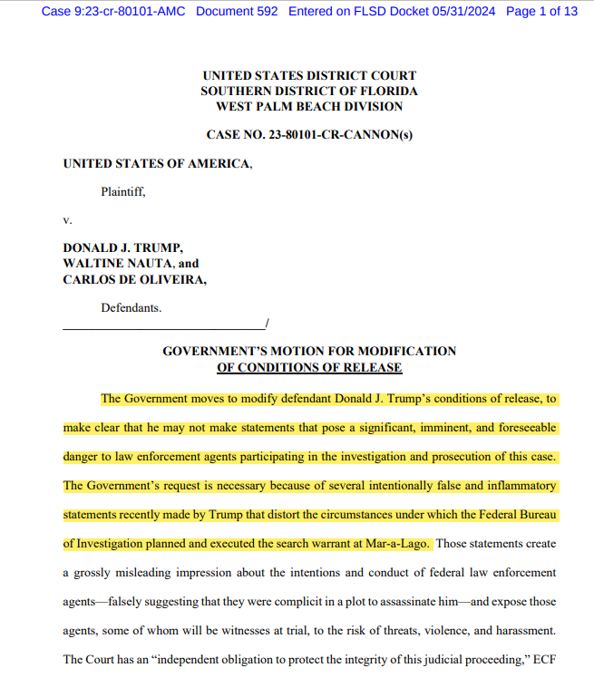 Jack Smith just filed another motion seeking a gag order on Donald Trump in documents case. Judge Cannon on Tuesday denied without prejudice his similar motion filed a week ago for Smith's violation of court rules requiring both sides to confer prior to filing any motion.
