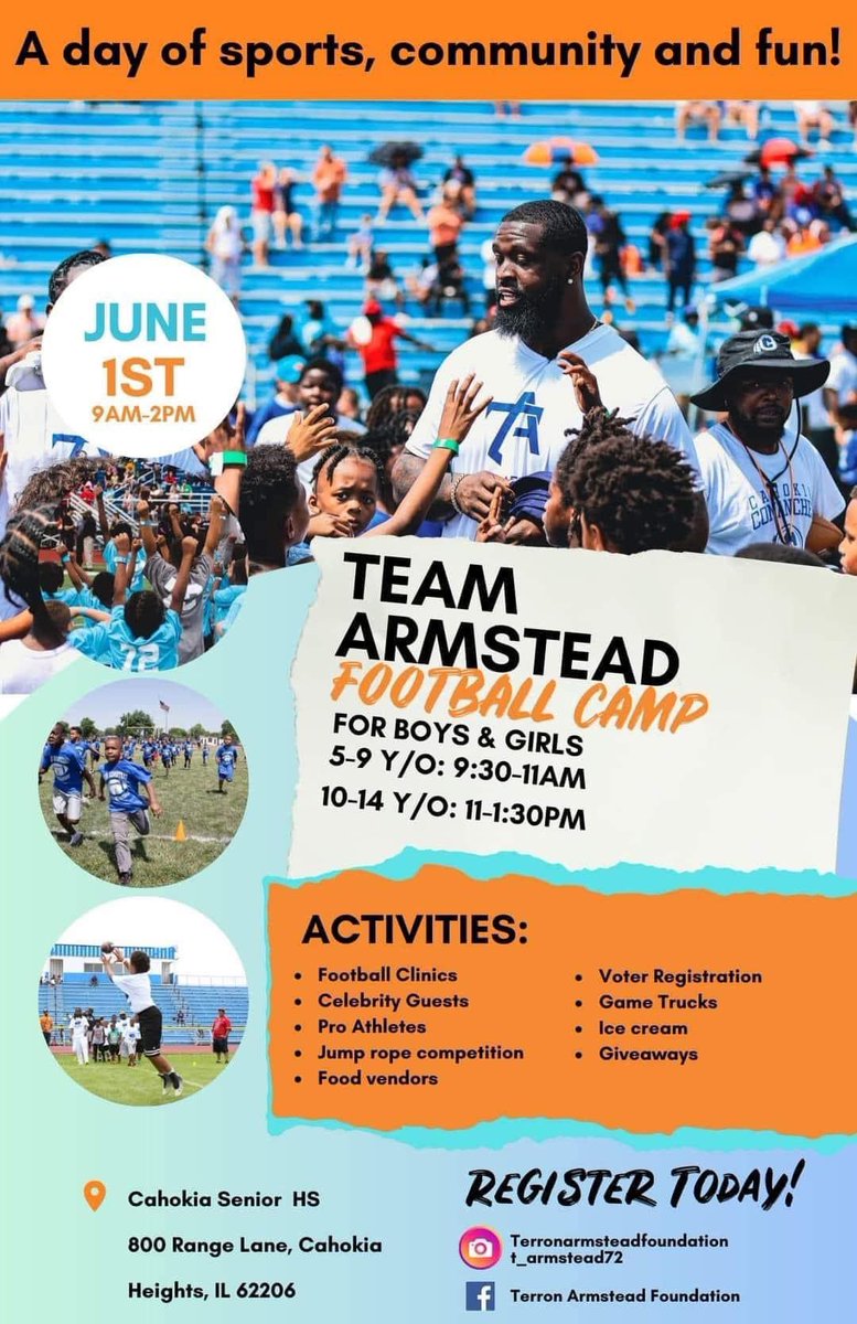 CahokiaFB618's tweet photo. Today and tomorrow we at Cahokia High School with the biggest and best youth football camps in the STL area! S/O to @T_Armstead72 for putting together this amazing event!
#comanchepride https://t.co/nvcygSoV7O