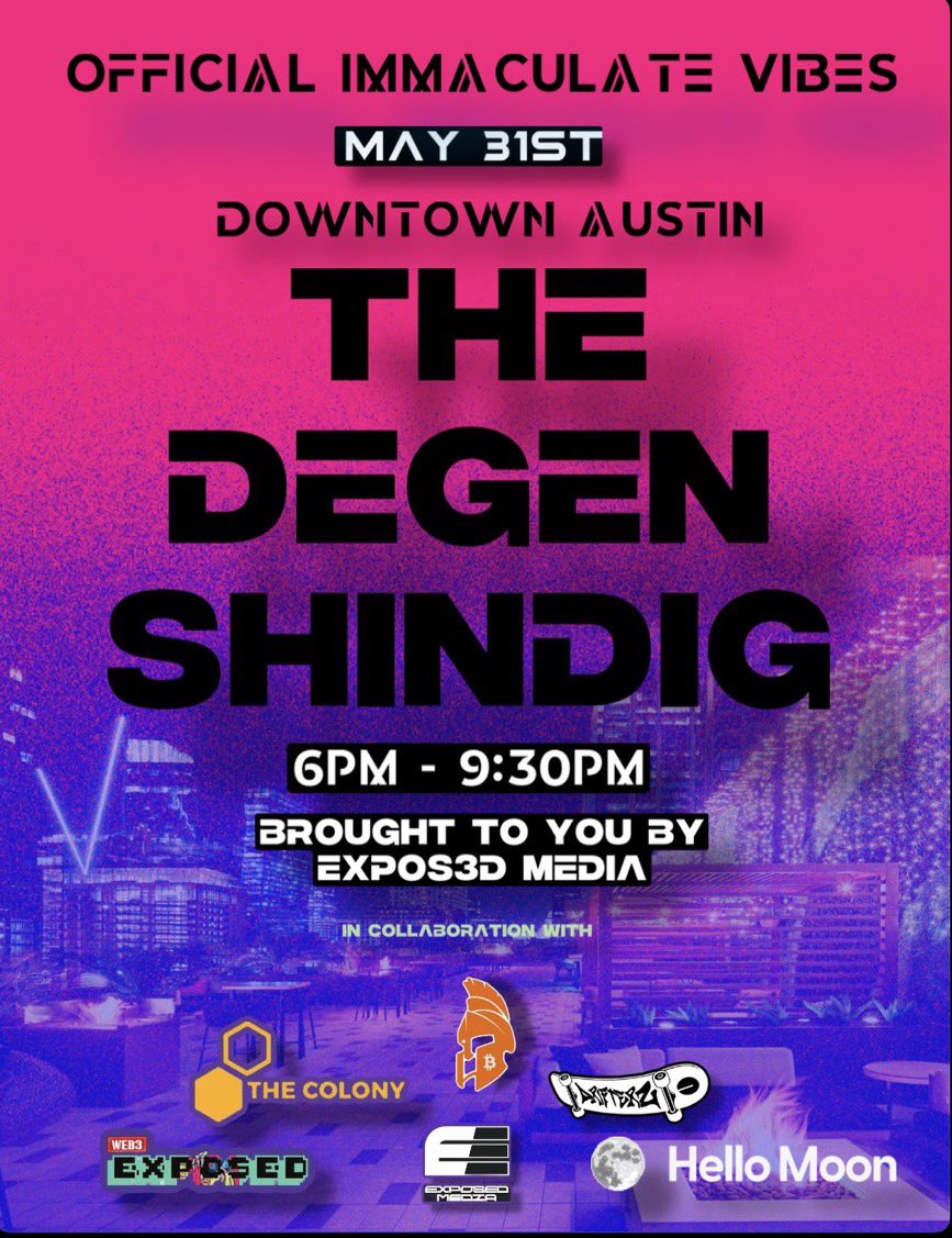 DegenTitans's tweet image. Join us tonight for the grand finale of our 3-day extravaganza with @shanicebest &amp;amp; @Expos3dMedia for the Degen Shindig!

We'll be on the rooftop sharing highlights and exclusive previews of what's next. Don't miss it!

Register Here: lu.ma/8zjrmjqx

#EventFinale