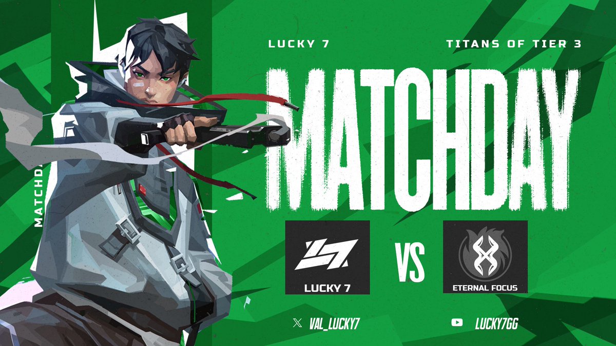🎯 It's Week 2 of @TitansOfTier3! 🎯

<a href="/Val_Lucky7/">Lucky 7</a> is ready to lock and load against <a href="/EternalFocusEsp/">Eternal Focus Esports</a>! Time to show them what true focus looks like! 👀💪

#VALORANT #Lucky7GG #TitansOfTier3 #GameOn