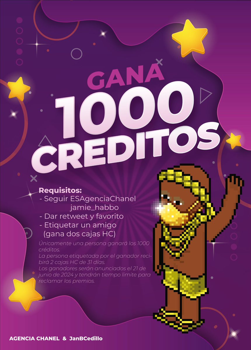 💵💵 𝗦𝗢𝗥𝗧𝗘𝗢 𝗗𝗜𝗢𝗦 𝗚𝗘𝗡𝗘𝗥𝗢𝗦𝗢 𝗝𝗘𝗥𝗝𝗘𝗦💵💵

1 GANADOR: 1000 CRÉDITOS 
   + 2HC PARA ETIQUETADO

REQUISITOS:
- Seguir a <a href="/ESAgenciaChanel/">CHANEL /∞</a> <a href="/jamie_habbo/">JanCedillo Habbo</a> 
- RT 🔁 &amp; FAV ❤️
- ETIQUETAR UN AMIGO (GANA 2HC) 🫂

🎁 FINALIZA: 21/06/24 ⌛️