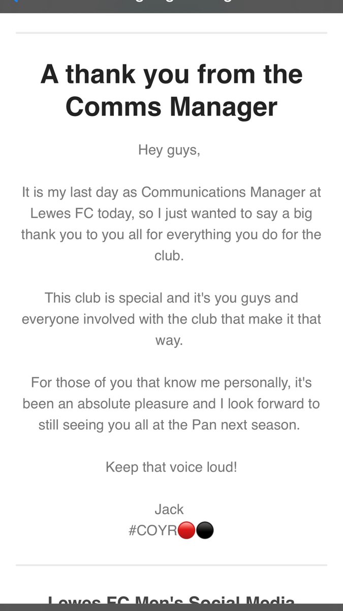 What a human <a href="/JackTowers_/">Jack</a> is. It’s been a pleasure getting to know you over the last couple of seasons, and we look forward to getting to know you better as part of the <a href="/RooksFirm/">The Rooks Firm</a>. Thank you for all you’ve done at <a href="/LewesFCWomen/">Lewes FC Women</a> and <a href="/LewesFCMen/">Lewes FC Men</a> and for being my wife’s work bestie.