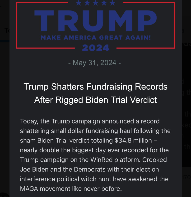 A sham trial in a Manhattan courtroom with a rogue judge overseeing a case in a two-tiered criminal justice system yielded President Trump 34.8 million. THANKS DEMS. We couldn't have done it without you. 😂😂😂 @washdems