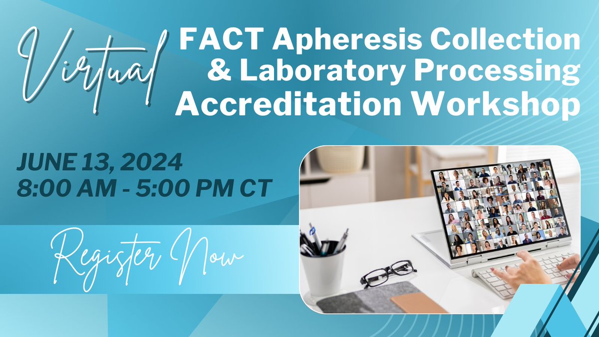 📣Register NOW for the VIRTUAL #FACT #Apheresis Collection &amp; Laboratory #Processing #Accreditation Workshop on Thursday, June 13, 2024!📆 Learn from FACT experts and position your organization for accreditation success!⭐🏅👏 

Register📲:loom.ly/51G2SPw