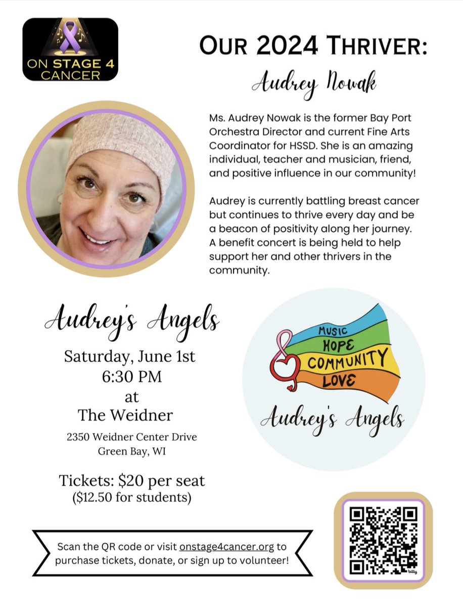 The benefit concert for our former orchestra director, Audrey Nowak, is tomorrow, Saturday June 1st! Please attend if you are able; our love and support gives her immense strength at the time she needs it most. 

We love you Ms. Nowak! ❤️
