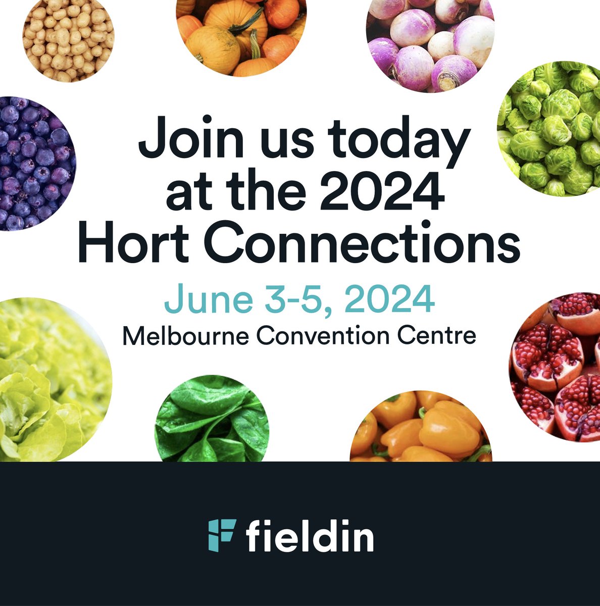 Today's the day! We are at the 2024 Hort Connections Conference here in Melbourne, Australia. Come talk with us about how Fieldin can improve your farming operations.