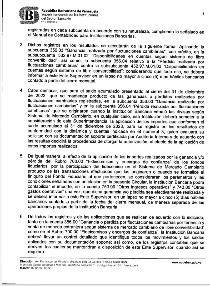 josegrasso's tweet photo. Circular Sudeban del 30 de mayo de 2024 sobre aplicación del beneficio obtenido por los bancos, que homogeniza la forma de reconocer las ganancias cambiarias por operaciones realizadas y a partir de junio la parte realizada de la valoración la reconoce como ingreso, sin necesidad de solicitar permiso a la superintendencia y sí reportarlo para el control adecuado