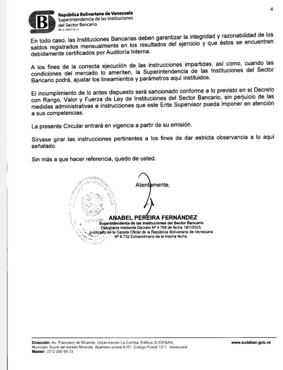 josegrasso's tweet photo. Circular Sudeban del 30 de mayo de 2024 sobre aplicación del beneficio obtenido por los bancos, que homogeniza la forma de reconocer las ganancias cambiarias por operaciones realizadas y a partir de junio la parte realizada de la valoración la reconoce como ingreso, sin necesidad de solicitar permiso a la superintendencia y sí reportarlo para el control adecuado