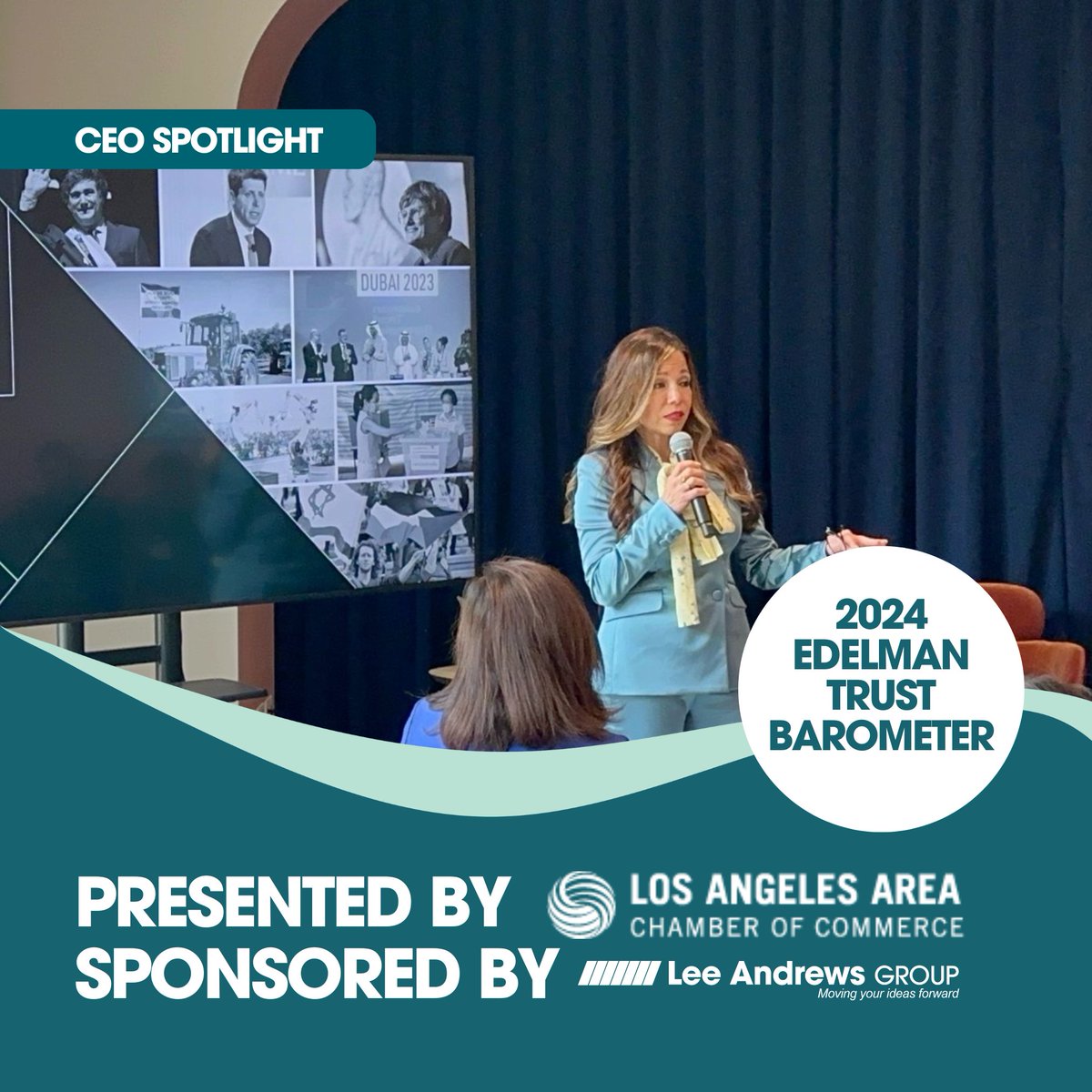 LeeAndrewsGroup's tweet image. We were honored to sponsor the 2024 @EdelmanPR Trust Barometer Report and Panel Discussion presented by the @LAAreaChamber. Our CEO, Stephanie Graves, introduced the event, which delved into the complexities of trust amidst rapid AI innovation. #LeeAndrewsGroup #LAChamber