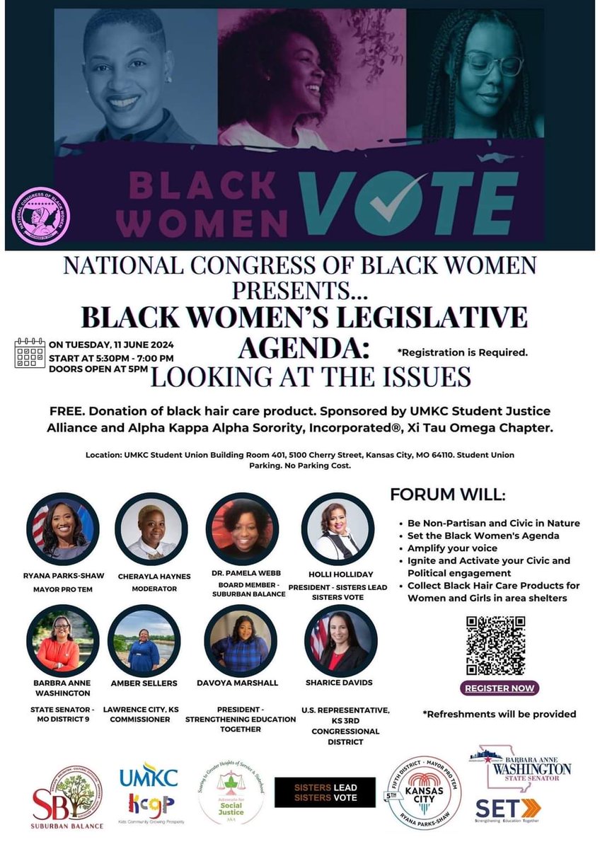 Black Women's Legislative Agenda Forum! The event is free and open to the public.
  
Register here: https:eventbrite.com/e/black-womens…

Consider supporting women and girls in area shelters by donating Black Hair Care Products.