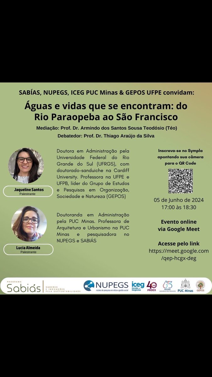 Teo_witter's tweet image. Inscrições pelo Sympla no link sympla.com.br/aguas-e-vidas-… ou pelo QR Code no convite.