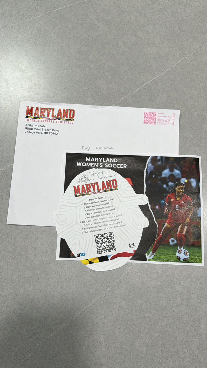 So grateful for the mail from <a href="/TerpsWSoccer/">Maryland W. Soccer</a> !
Thank you <a href="/MegNemzer/">Meg Ryan Nemzer</a> <a href="/Alex_Shinsky/">Alex Shinsky</a>. 

<a href="/ECNLgirls/">ECNL Girls</a> <a href="/chiINTER/">Chicago Inter SC</a> <a href="/B1GSoccer/">Big Ten Soccer</a> <a href="/ImYouthSoccer/">ECNL/GA/Recruiting/College Soccer</a> <a href="/TheSoccerWire/">SoccerWire</a> <a href="/TopDrawerSoccer/">TopDrawerSoccer</a> <a href="/PrepSoccer/">Prep Soccer ⚽️</a>