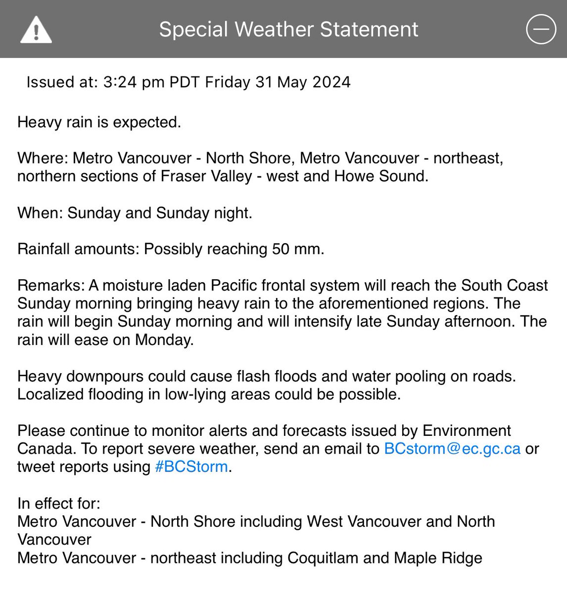 RyanVoutilainen's tweet image. #SpecialWeatherStatement issued for #HoweSound and northern sections of Metro #Vancouver &amp;amp; #FraserValley inclg the #NorthShore, #TriCities/#MapleRidge, and #MissionBC as a “out-of-season” atmospheric river likely sets its aim at the region. Amounts of 50mm possible.

#BCwx