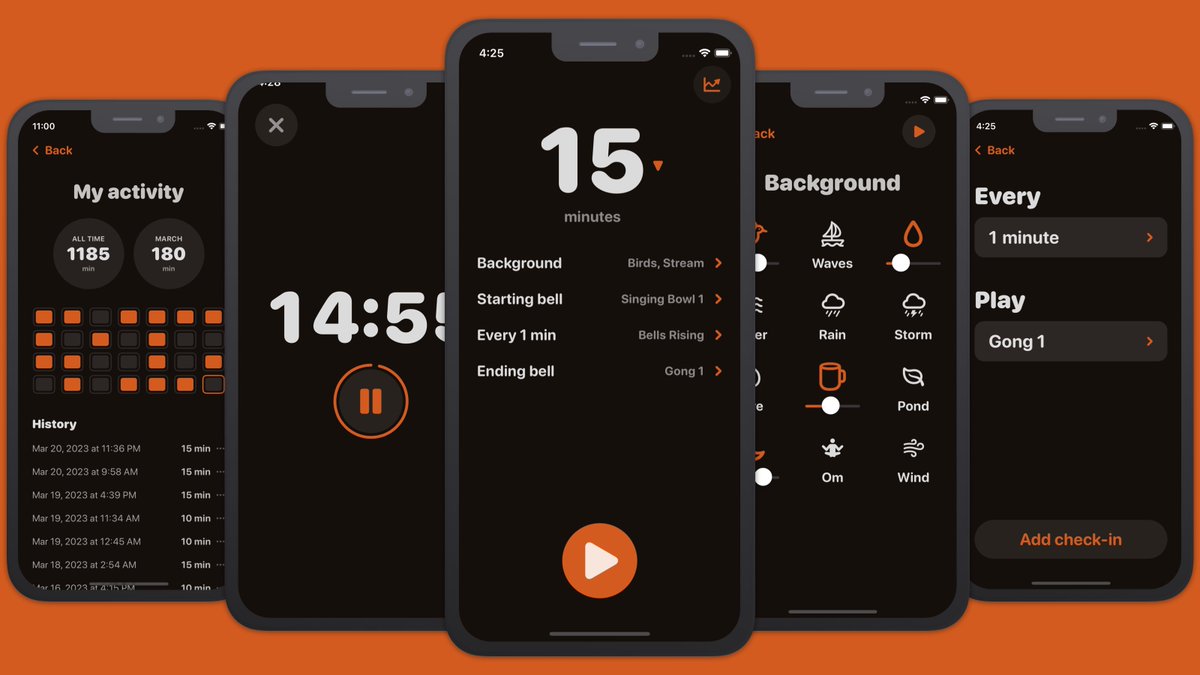 I made Just Meditate! apps.apple.com/app/just-medit… because I was tired of so-called "mindfulness" apps inundating me with distracting content every time I go to meditate. It's a no-nonsense meditation timer, with background sounds, check-in timers, and activity tracking. Oh, and free.