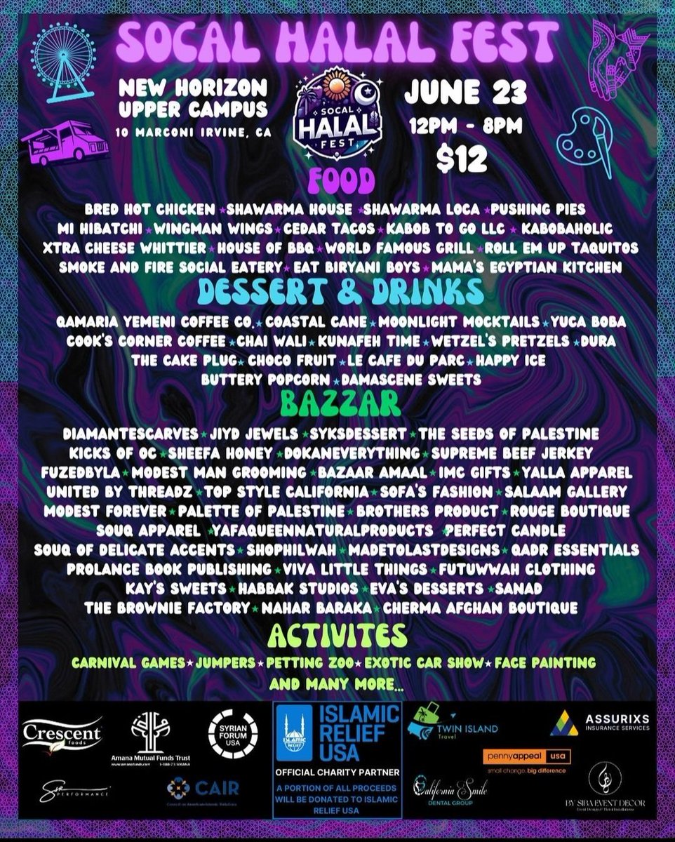 SoCal Halal Fest is on June 23rd in Irvine, CA. All proceeds go to supporting Palestinians.