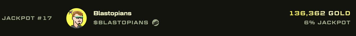 And <a href="/blastopians/">Blastopians</a> win a 136k gold jackpot!  Congrats to <a href="/ESK_NFT/">ESK</a> and team who have been building on Blast since the Big Bang Competition.

If you don't own a Blastopian, have no fear... we still got 2.1mn gold in that Jackpot.  Leprechaun hopefully waking up again soon.