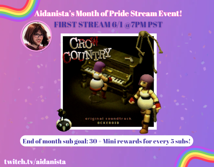 aidanistaa's tweet photo. I'm excited to OFFICIALLY announce my MONTH OF PRIDE STREAM EVENT! I'll be streaming 6 DAYS a WEEK for all of Pride Month to celebrate! With weekly events, LGBTQ+/ally guests, new games, and a month-long sub goal you'll want to tune in! 🌈✨

RTs appreciated! 😊 https://t.co/IDYIJ1NDoe