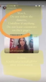 nova_maia's tweet photo. Sorry for poor ss’s. they are from a video. get f’d #withoutacrystalball ! #WOACB HAS BEEN AFTER THEIR MILLIONS OF FOLLOWERS SINCE DAY1! #katiejoy telling ppl to unfollow the dancers & follow her instead! #7M #MirandaDerrick #JamesDerrick I love that KJ’s followers haven’t grown https://t.co/YOfHxyNdJ9