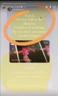 nova_maia's tweet photo. Sorry for poor ss’s. they are from a video. get f’d #withoutacrystalball ! #WOACB HAS BEEN AFTER THEIR MILLIONS OF FOLLOWERS SINCE DAY1! #katiejoy telling ppl to unfollow the dancers & follow her instead! #7M #MirandaDerrick #JamesDerrick I love that KJ’s followers haven’t grown https://t.co/YOfHxyNdJ9