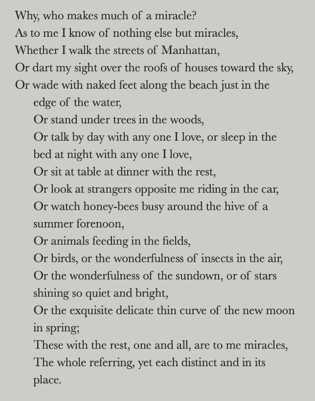 CoffeewClassics's tweet photo. Today's Walt Whitman's birthday, May 31, 1819.

This poem always hits me -- I want to look at life this way: https://t.co/yMRaqiZNXQ