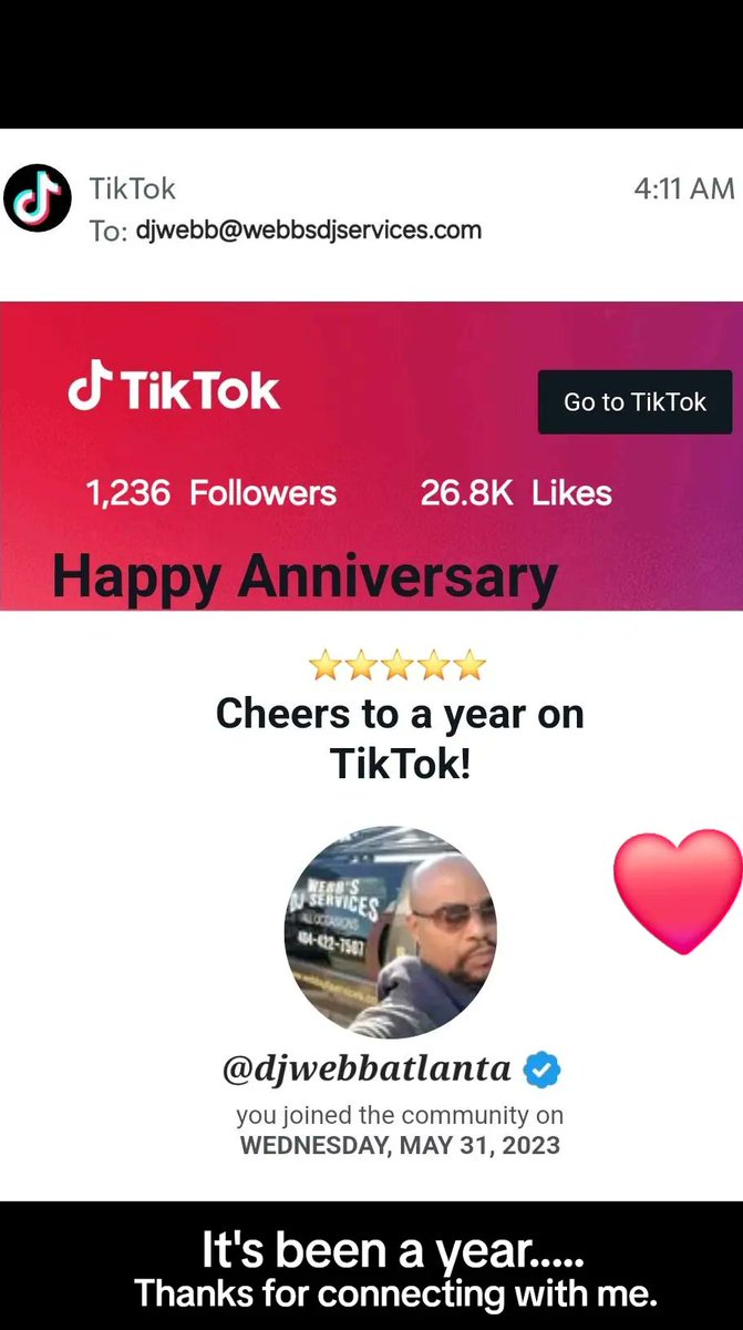 Are we connected on TikTok? Thanks for connecting with me. Let's see what year 2 will bring. #djwebbatlanta #Anniversary #Community #ThankYou #fyp #fypシ゚viral #foryou
