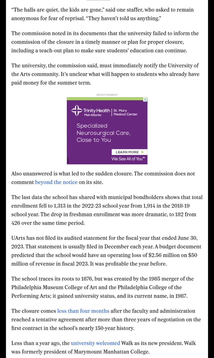 Announced in the Philadelphia Inquirer today, the University of the Arts is closing its doors June 7. evidently it’s a shock to everybody since nobody who works there was notified. I found out through a student of mine today.