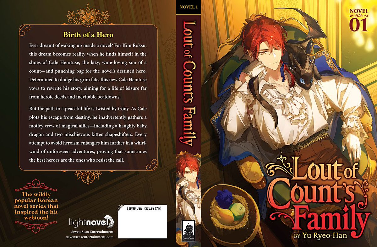 New cover reveal! ✨ LOUT OF COUNT’S FAMILY (NOVEL) Vol. 1 by Yu Ryeo-Han with exclusive new cover art by @LOKOnity—the wildly popular Korean fantasy novels that inspired the hit webtoon!

Out in English print/digital this September—pre-order now!
sevenseasentertainment.com/books/lout-of-…