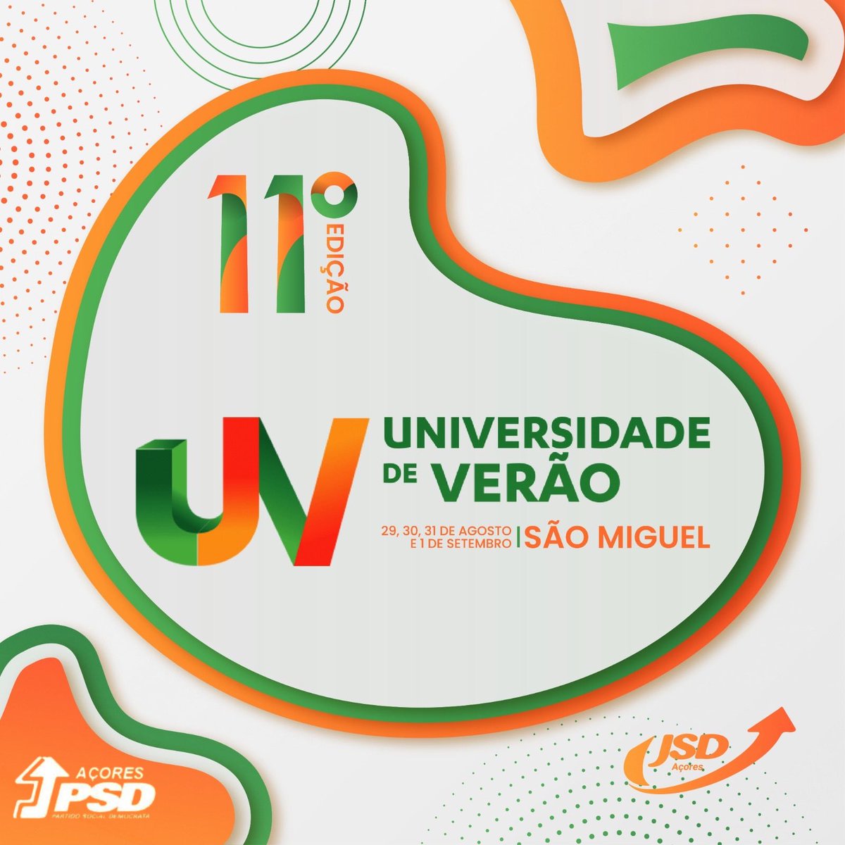 UNIVERSIDADE DE VERÃO’ 24 ✌🏻

🎉Após percorrer as nossas nove ilhas, a maior escola de formação política e cívica dos Açores regressa em 2024 para a sua décima primeira edição! 

📅 Este ano irá decorrer em São Miguel, entre 29 de agosto a 1 de setembro! 

#JSDAçores #UV24