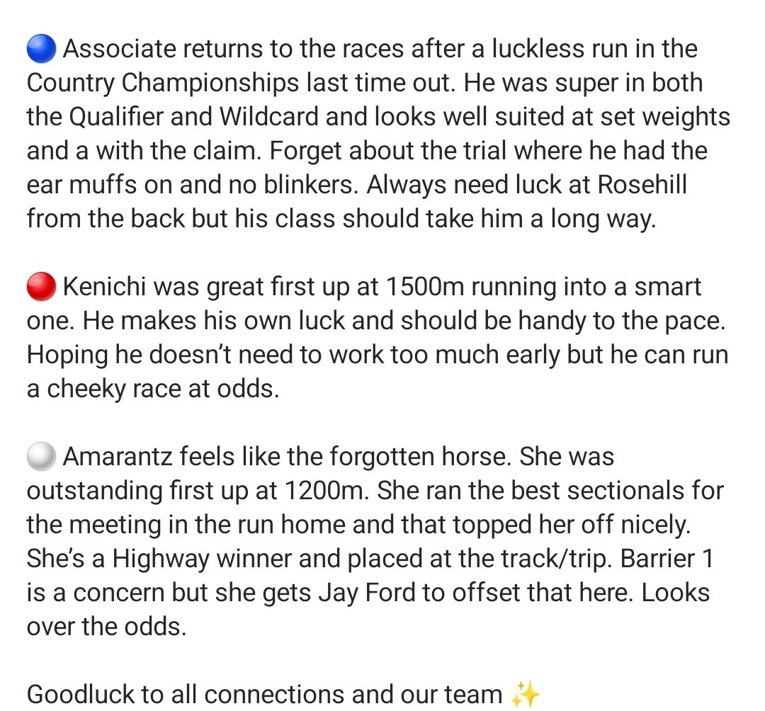 SeibRacing (@seibracing) on Twitter photo We saddle up 3 runners in the <a href="/tabcomau/">TAB</a> Highway this afternoon.
JJJ Racing, <a href="/ChampionTbreds/">Champion T'breds</a>
<a href="/goulburnraces/">Goulburn Racing Club</a>
🟠⚪️ Read our thoughts below: We saddle up 3 runners in the <a href="/tabcomau/">TAB</a> Highway this afternoon.
JJJ Racing, <a href="/ChampionTbreds/">Champion T'breds</a>
<a href="/goulburnraces/">Goulburn Racing Club</a>
🟠⚪️ Read our thoughts below: