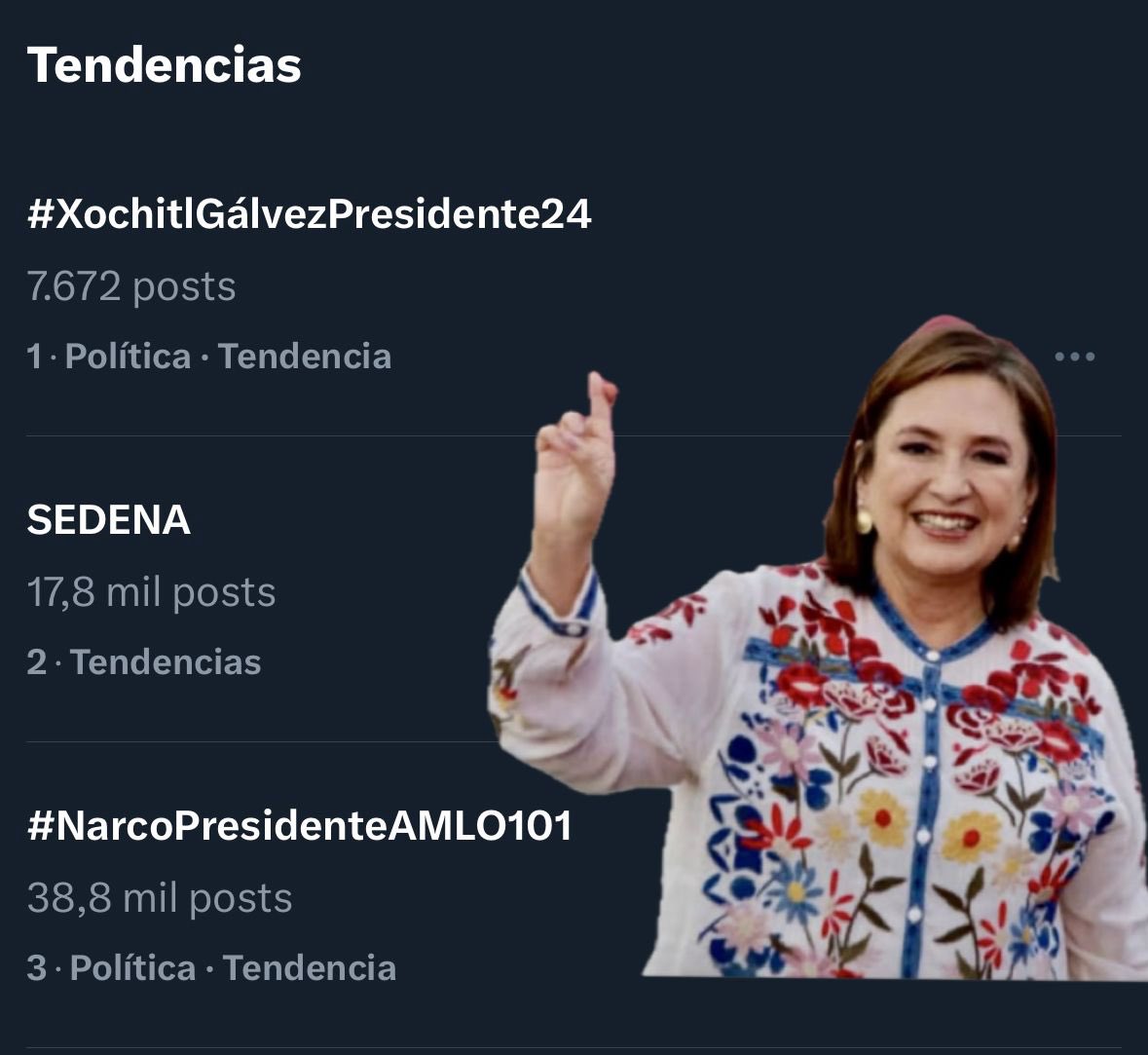 ¡Señores, son ustedes unos Xingones! Ya es tendencia #𝐗𝐨𝐜𝐡𝐢𝐭𝐥𝐆á𝐥𝐯𝐞𝐳𝐏𝐫𝐞𝐬𝐢𝐝𝐞𝐧𝐭𝐞𝟐𝟒

Lo logramos. ¡Vamos por los 💯 mil posts! 

No hagan tendencia #𝐗𝐨𝐜𝐡𝐢𝐭𝐥𝐆á𝐥𝐯𝐞𝐳𝐏𝐫𝐞𝐬𝐢𝐝𝐞𝐧𝐭𝐞𝟐𝟒
porque se enoja el #NarcoPresidenteAMLO101