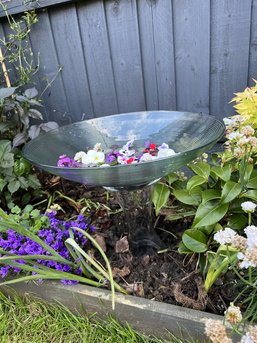 Yesterday I made a Bee Bar with a vase and glass bowl I bought from <a href="/suerydertewkes1/">Sue Ryder Tewkesbury</a>, glued them together and added some pebbles, a little water and some petals and flower heads - #SaveTheBees #crafting #charityshopfinds