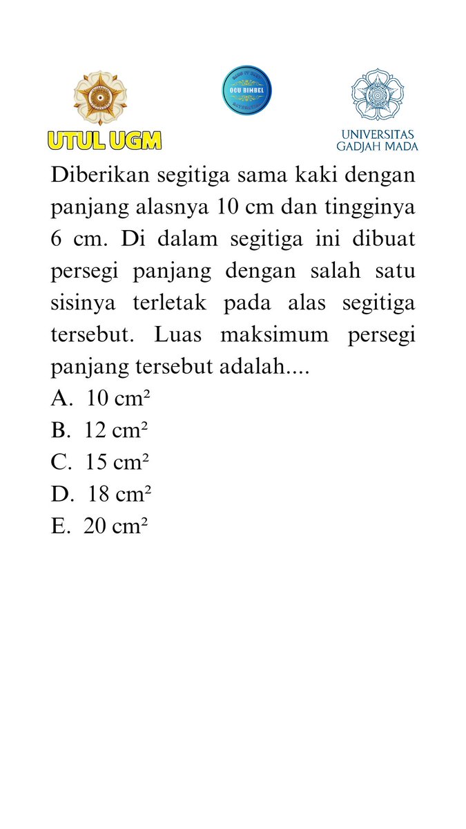 BimbelIcsiak's tweet photo. Trik Cepat 5 Detik UM UGM 2018, Kode 275, No. 6
Ada yang mau coba?
#tkpa #study #studytwt #studyacc #utul_ugm #ugm #utul2024 #jogja #yogyakarta #AMBISVERSE https://t.co/vEuwntAv5Y
