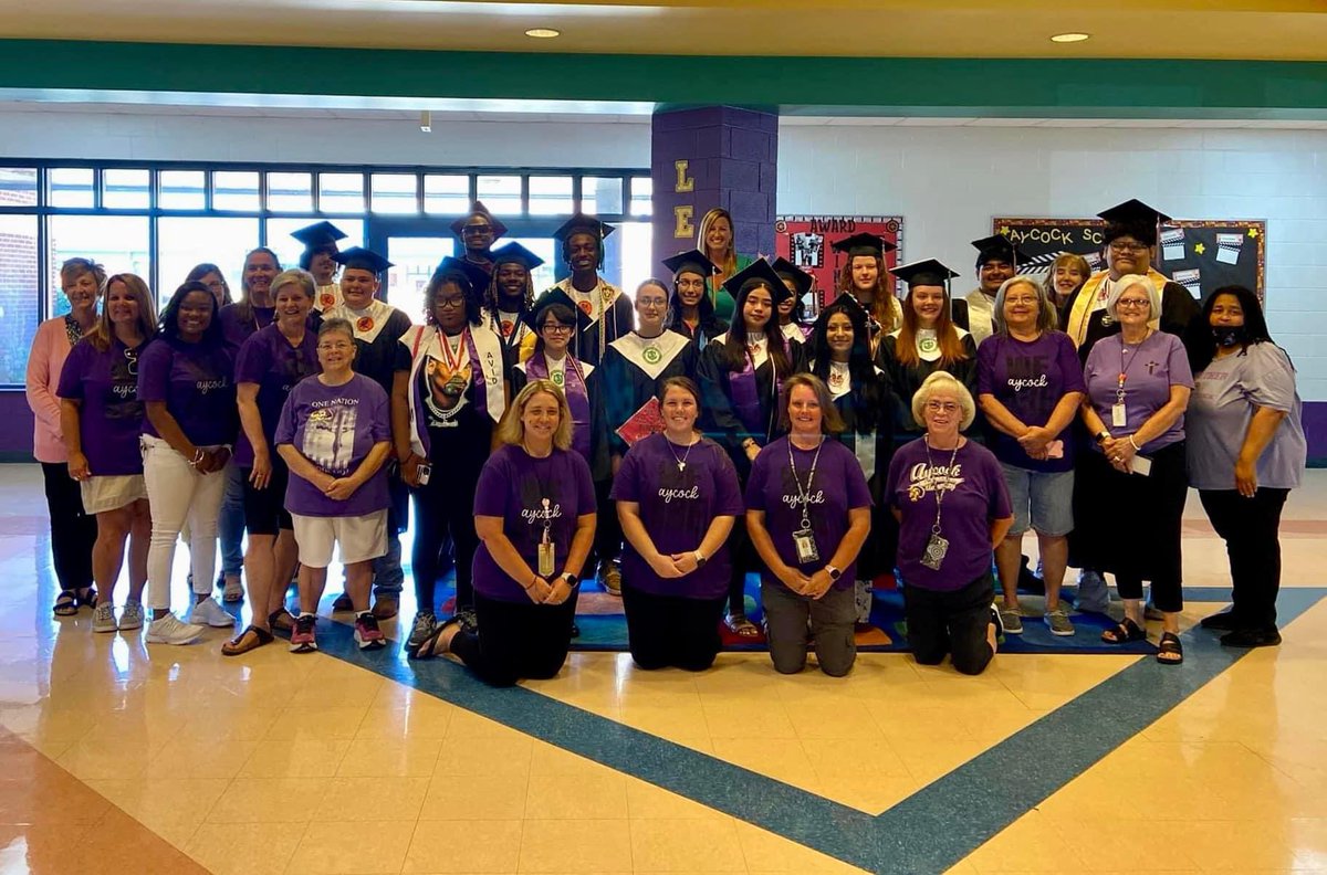 Congratulations to the Class of 2024! We are proud to have had the opportunity to support and guide them while they were in elementary school. Below are the visiting graduates with current &amp; retired staff members who played a role in their education.Together, We Are Aycock! 💜💛