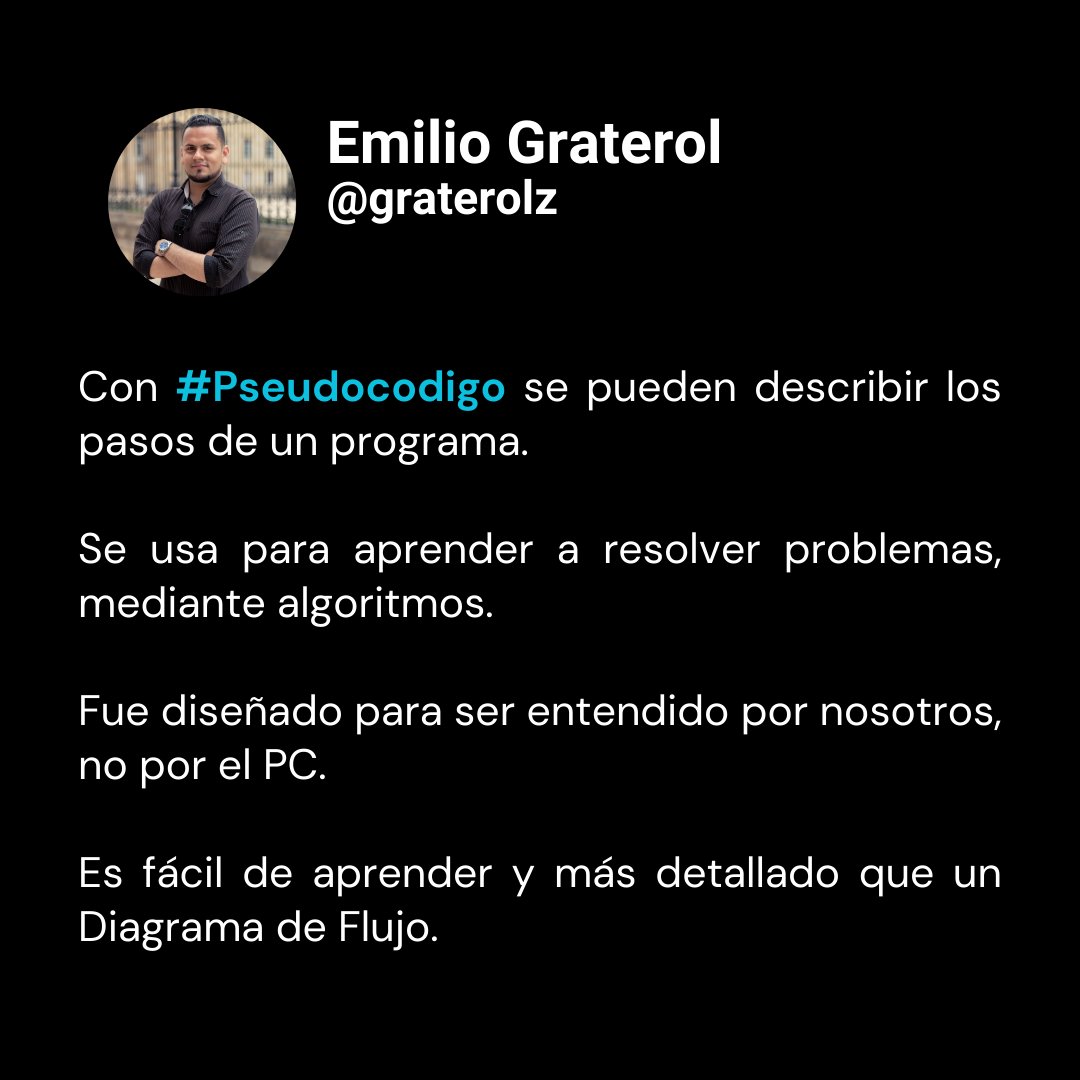 graterolz's tweet image. 🔴 𝗖𝗢𝗡 𝗣𝗦𝗘𝗨𝗗𝗢𝗖𝗢𝗗𝗜𝗚𝗢...
Aprende más inscribiéndote en la Academia Online 👇 
emiliograterol.teachable.com
#pseudocodigo #algoritmos #algoritmo #diagramadeflujo #software #desarrollodesoftware #programacion