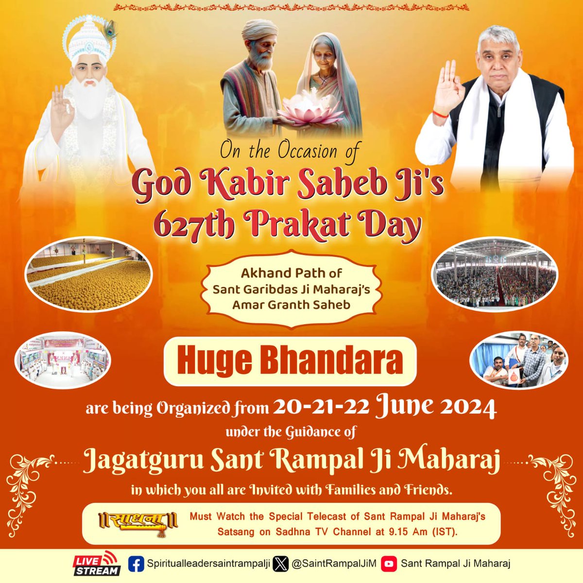 kishans34452633's tweet photo. जगतगु���ु तत्वदर्शी संत रामपाल जी महाराज के सानिध्य में परमेश्वर कबीर साहेब जी के 627वें प्रकट दिवस के उपलक्ष्य में 20-21-22 जून 2024 को तीन दिवसीय महासमागम का आयोजन किया जा रहा है। जिसमें आप सभी परिवार सहित सादर आमंत्रित हैं। #KabirPrakatDiwas @SatlokChannel @FactfulDebates https://t.co/0dQjZHFSmL